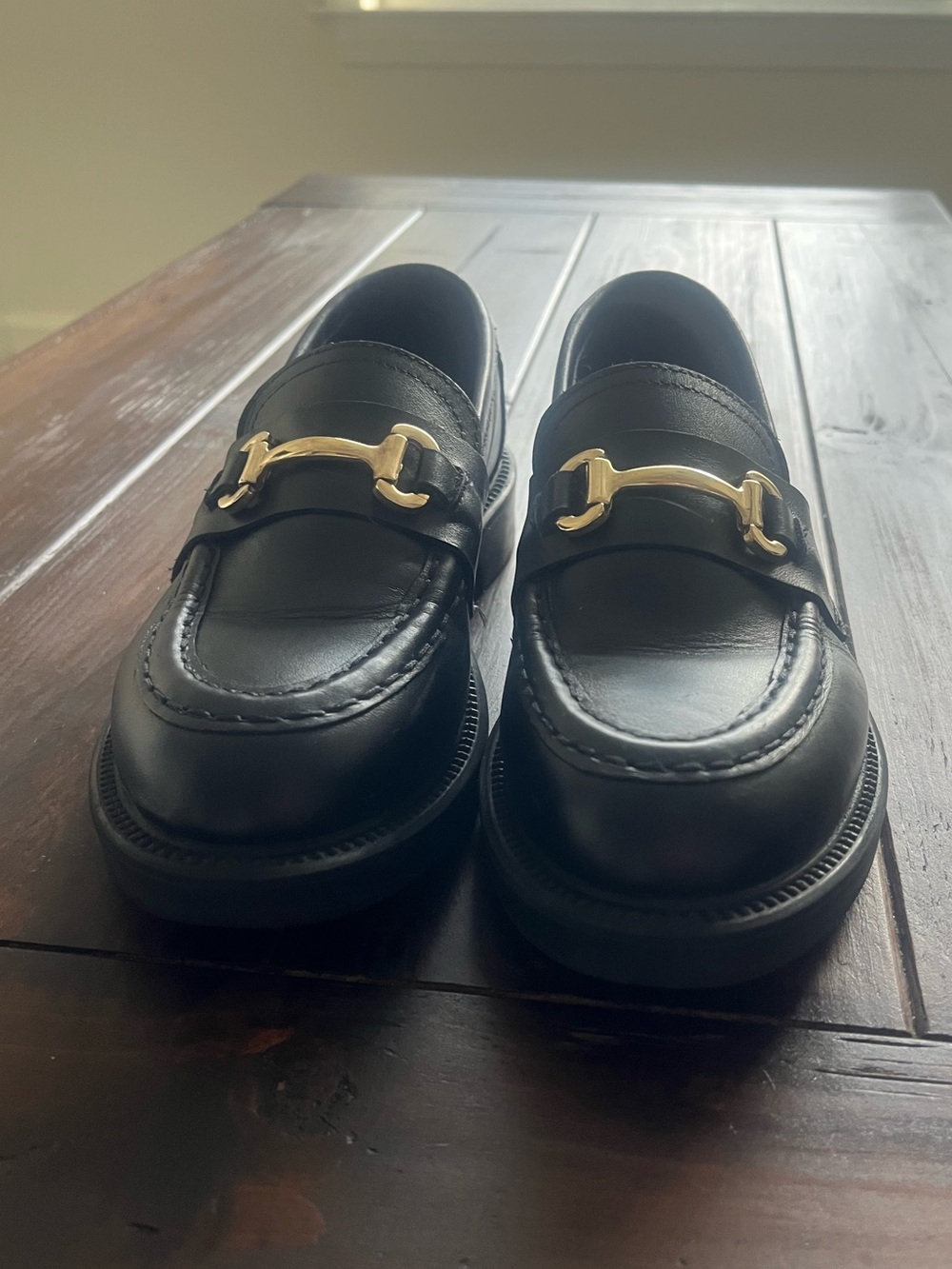Blondo Black Leather Women's Loafers with Gold Hardware